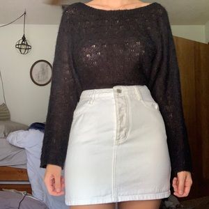 White jean mini straight skirt